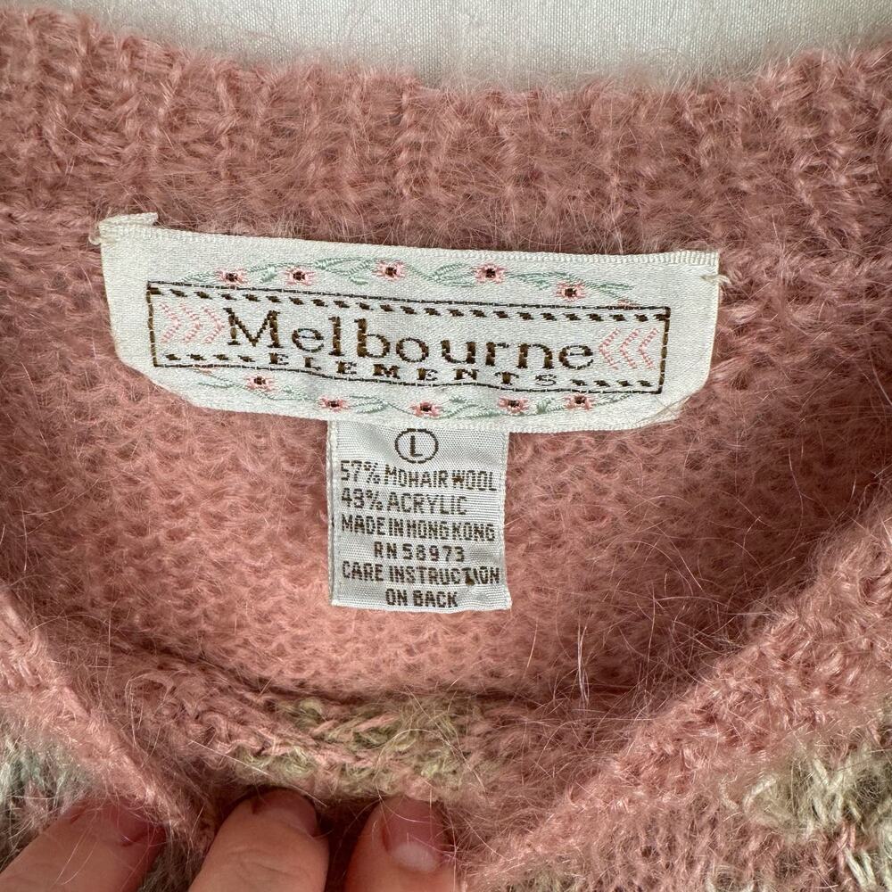 VTG Melbourne Elements Pink Floral Fuzzy Knit‎ Mohair Wool Sweater Women's Large - Picture 7 of 8